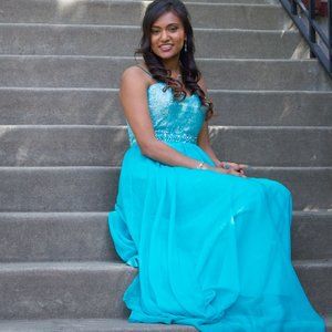 Teal green long prom/ballgown dress